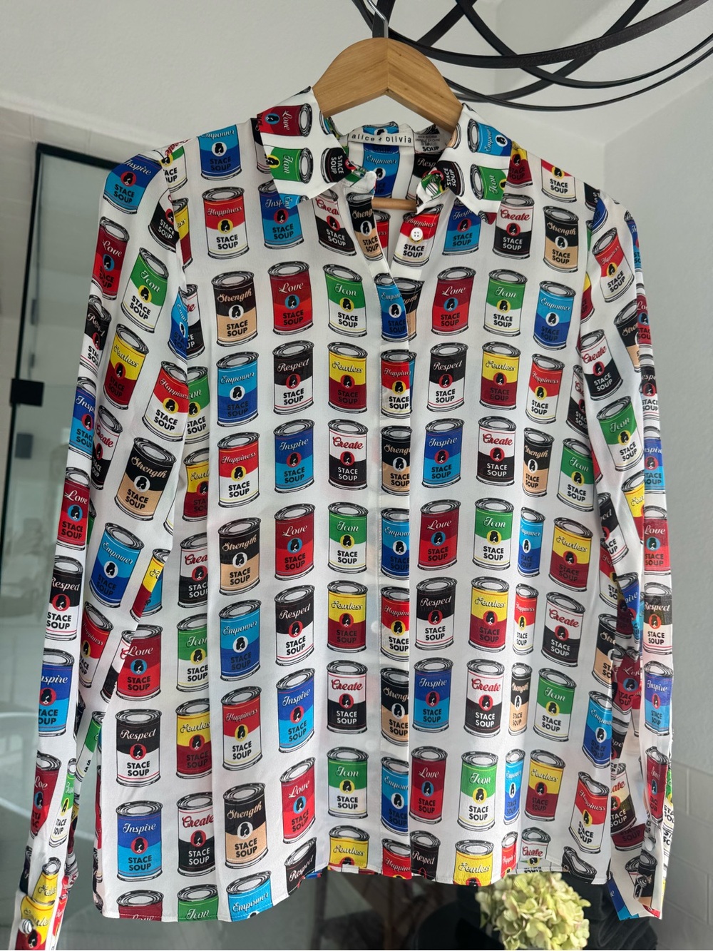 Alice and Olivia Colorful Pop Art Soup Can Blouse